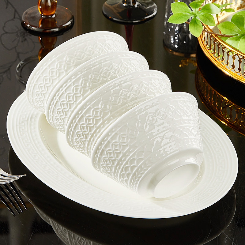 骨瓷吃饭碗家用2025新款高颜值釉下彩陶瓷面碗纯白高级感碗盘套装,餐饮具,碗,淘宝优惠券,粉丝福利购,淘宝优惠卷