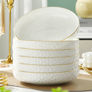 骨瓷盘子菜盘2025新款 家用高颜值金边高级感碗盘组合可微波深菜盘