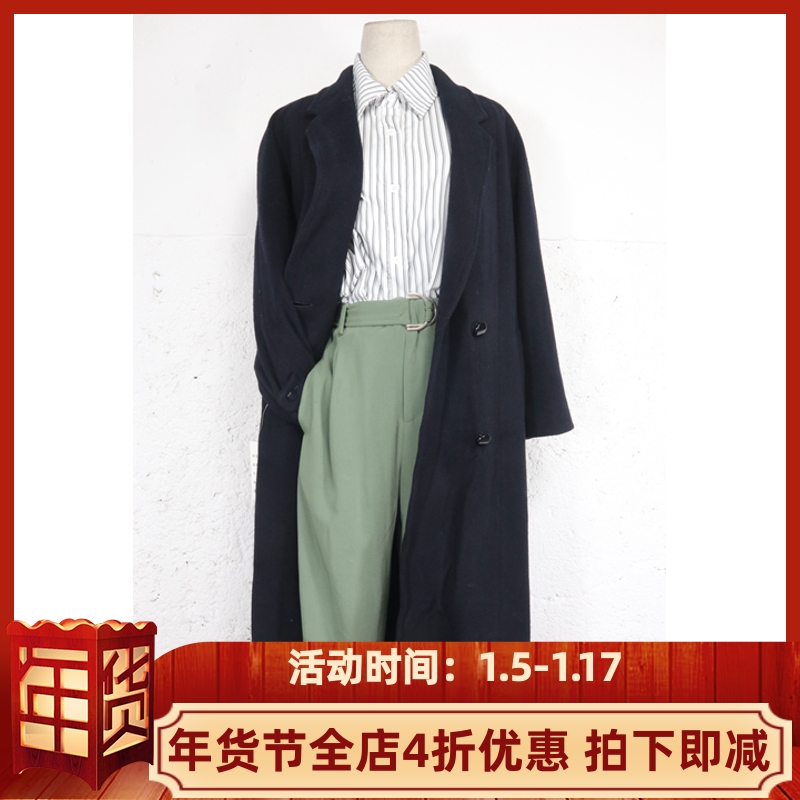 古着vintage日本产女士羊绒混纺休闲廓形冬 时尚双排长款大衣外套
