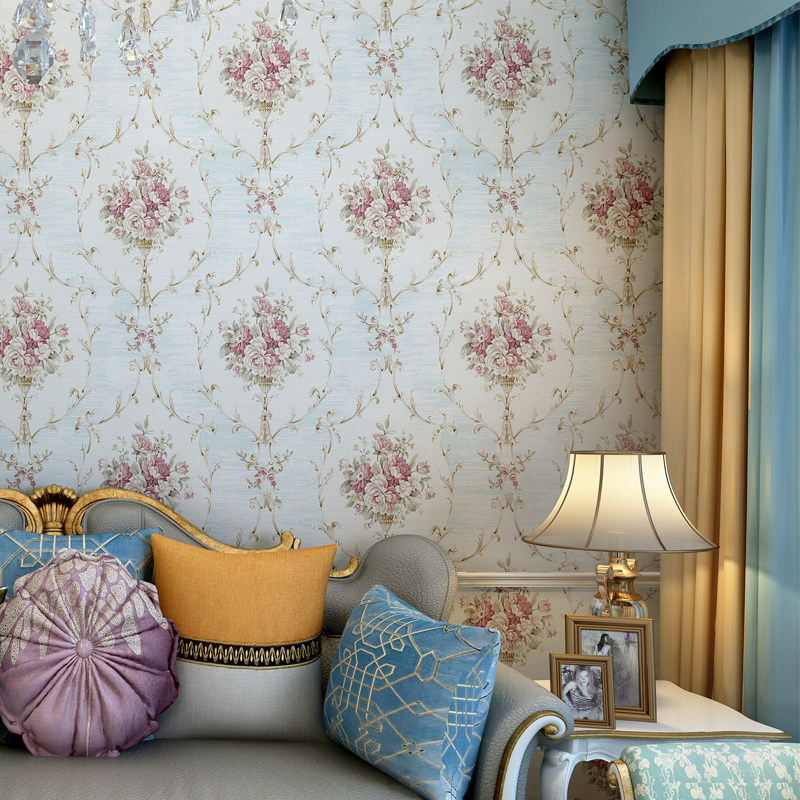 美欧大马士革卧室背景墙无缝墙布书房客餐厅玄关电视沙发别墅壁布