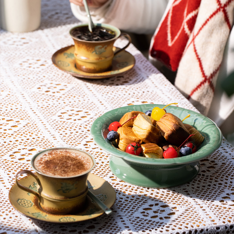 复古陶瓷青瓷茶具套装马上有福茶杯茶碟礼盒装