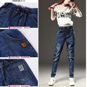 高腰宽松腿粗 松紧腰胖MM200斤大码 梨形身材牛仔裤 女2025春秋新款