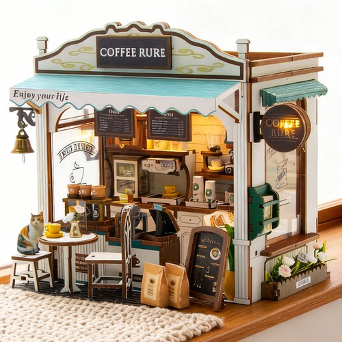 新品diy小屋青萃咖啡店铺木质拼装模型房子创意玩具生日礼物男女
