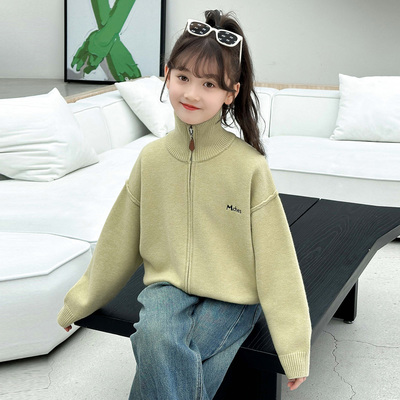 女童针织开衫2025新款洋气儿童秋装中大童春秋拉链毛衣外套针织衫