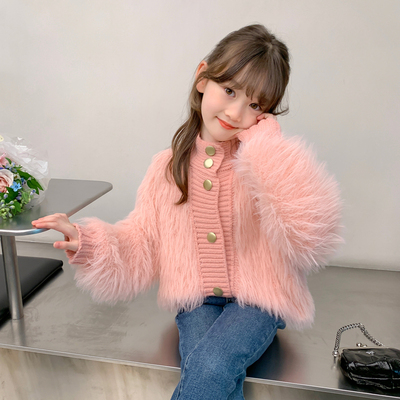 童装女童毛衣开衫春秋款2025新款水貂绒韩版洋气儿童针织衫上衣女