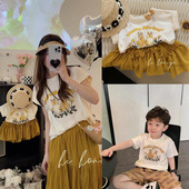 t恤母女裙套装 海边拍照三亚旅游沙滩亲子装 一家三口婴儿母子短袖