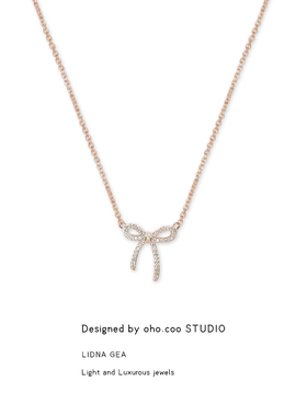 Oho coo 新加坡设计师品牌项链女生蝴蝶结镶钻轻奢高级锁骨链吊坠