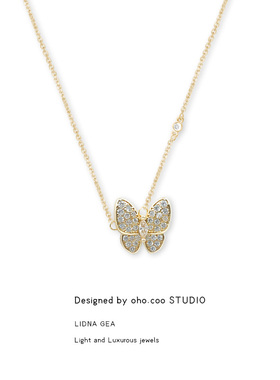 Oho coo 新加坡设计师品牌项链女生银蝴蝶镶钻轻奢高级锁骨链吊坠