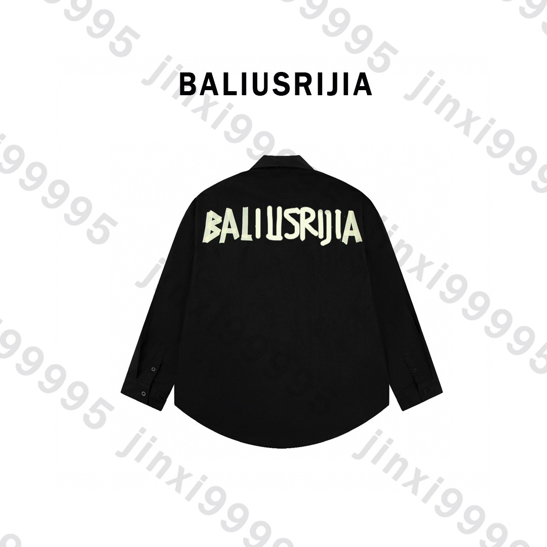 BAIGUSENGAS 巴黎家黄色胶带字母长袖衬衫宽松男女情侣款派克服