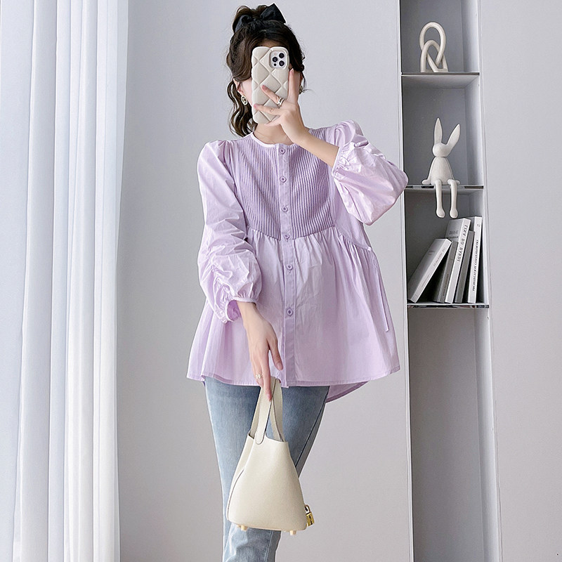 2024 출산 착용 가을 새로운 다목적 패션 유행 엄마 느슨한 슬리밍 작은 신선한 셔츠 접합 탑 셔츠