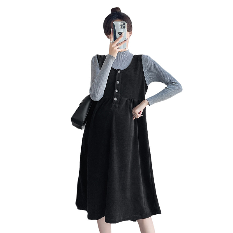 MATERNITY SUIT FASHIONABLE SPRING AND AUTUMN STYLE NEW TEMPERAMENT AGE REDUCTION BELLY COVERING OVER-THE-KNEE MID-LENGTH STRAP SKIRT TWO-PIECE SET