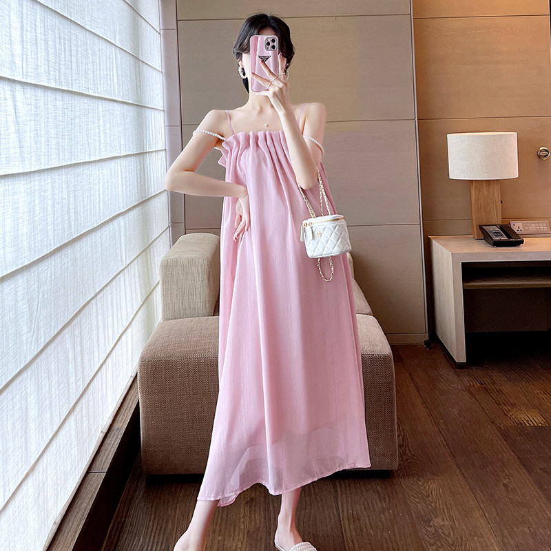 MATERNITY SUMMER 2024 NEW FASHION SUMMER DRESS KNITWEAR TOP + SUNDRESS TWO-PIECE DRESS SET