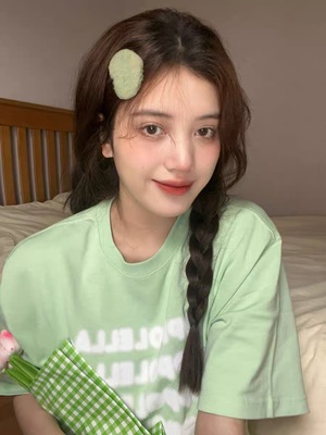 浅绿色港味chic纯棉短袖t恤女正肩oversize设计感小众ins上衣夏季