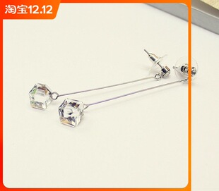 韩国通勤进口透明方块闪亮水晶立方体长款耳环耳钉耳饰简约通勤女