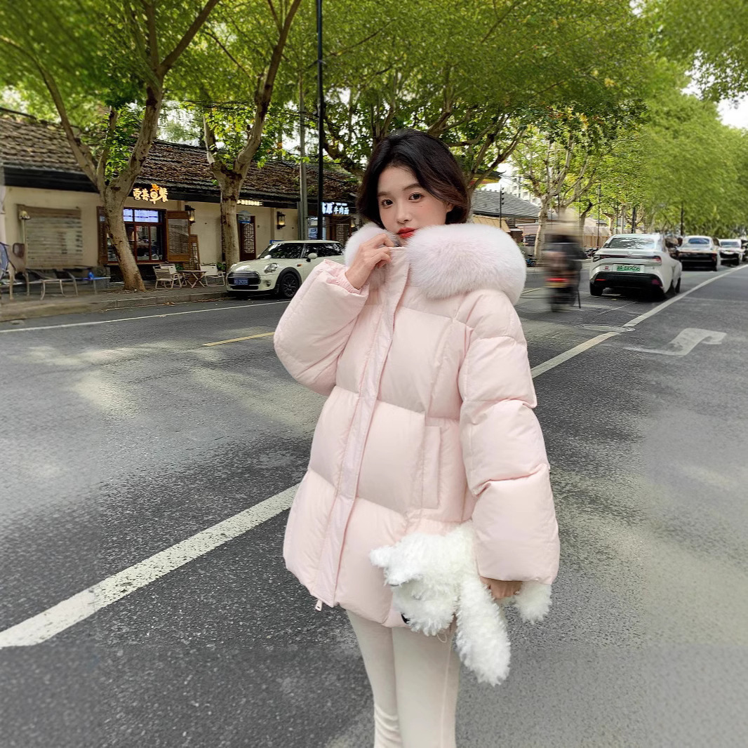 网红同款2025新款小个子连帽加厚羽绒服女90白鸭绒时尚中长款外套