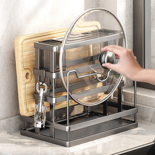 厨房刀架置物架多功能台面菜板锅盖放置器筷筒勺子刀具一体收纳架