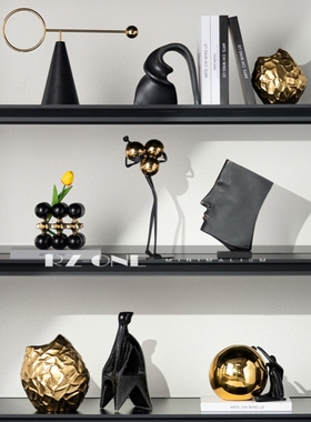 奢华金客厅电视墙壁龛摆设