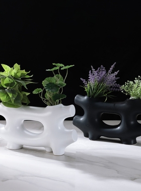 简约现代几何创意陶瓷摆件 轻奢极简样板间售楼软装花器饰品