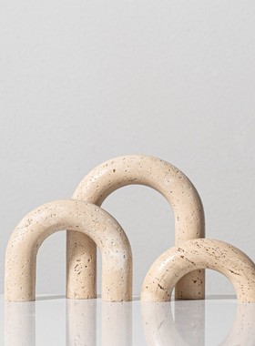 侘寂风抽象几何黄洞石装饰摆件