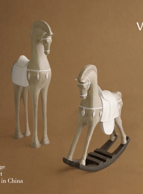 美式轻奢木马雕塑中古艺术摆设