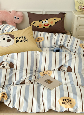 卡通腊肠狗床上纯棉四件套全棉ins风被套床单学生宿舍三件套新款