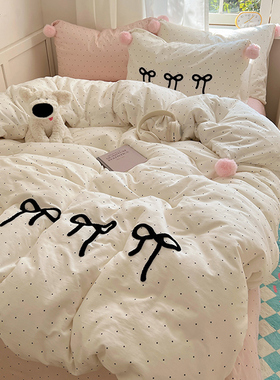 韩系公主风纯棉床上四件套全棉蝴蝶结被套床单宿舍ins风三件套新