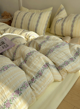 色织提花纯棉床上四件套全棉可爱韩系被套床单小碎花床笠2025新款