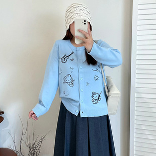 乃粒23660大码女装刺绣卡通休闲毛衣外套2025冬胖mm宽松针织开衫
