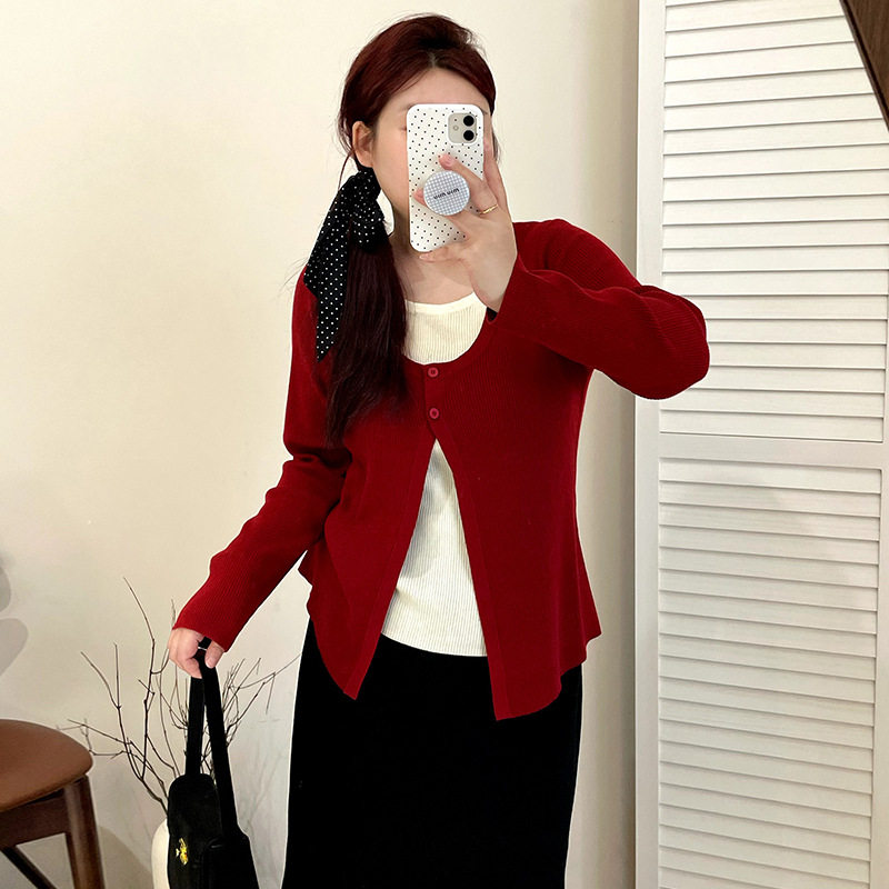 乃粒23756大码女装假两件针织衫开衫2026春胖mm百搭休闲宽松上衣