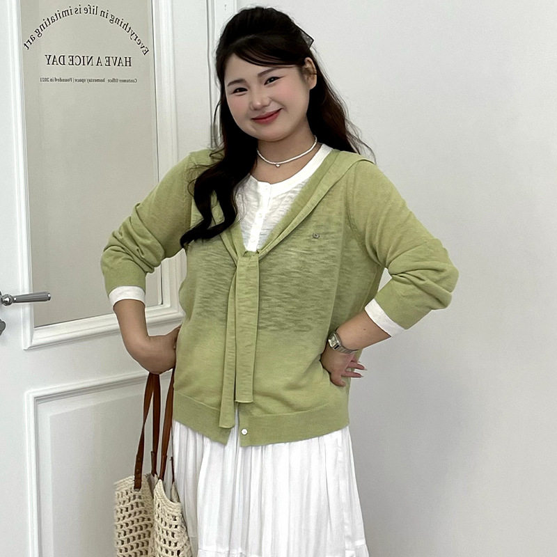 乃粒23813大码女装假两件上衣女2026春胖mm休闲学院风长袖针织衫