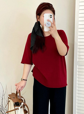 大码女装休闲百搭短袖上衣2025秋季新款胖mm宽松针织衫23207乃粒