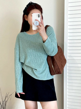 大码女装设计感镂空上衣2025秋款胖mm宽松百搭针织衫女23202乃粒