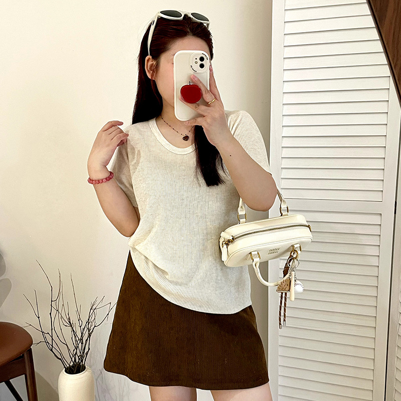 大码女装短袖针织衫2025秋季新款胖mm宽松百搭休闲上衣23171乃粒