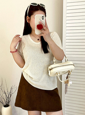 大码女装短袖针织衫2025秋季新款胖mm宽松百搭休闲上衣23171乃粒