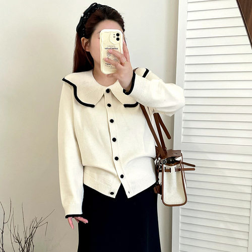 乃粒大码女装减龄娃娃领上衣气质小香风毛衣25秋胖mm针织衫23268