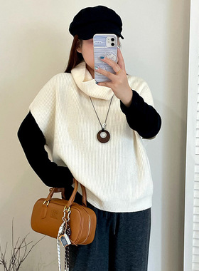 乃粒大码女装外穿内搭无袖上衣2025冬胖mm高领毛衣针织马甲23611