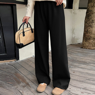 大码女装松紧腰休闲裤女直筒裤2025春胖mm宽松裤子黑色显瘦女乃粒