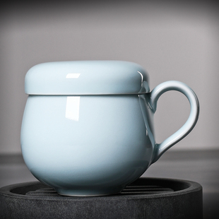 青瓷马克杯办公室个人杯子陶瓷带盖茶漏泡茶杯过滤内胆家用喝水杯