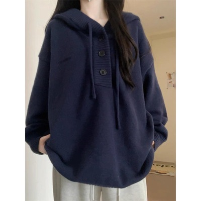 实价#绵羊绒#连帽毛衣外套女秋冬季宽松外穿韩系穿搭慵懒风针织衫