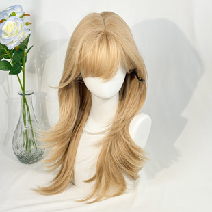 白金色假发中长直发空气刘海万用假发日常整顶假发 落日融金