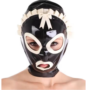 乳胶风帽头饰女仆橡胶面具角色扮演恋物癖俱乐部派对服装