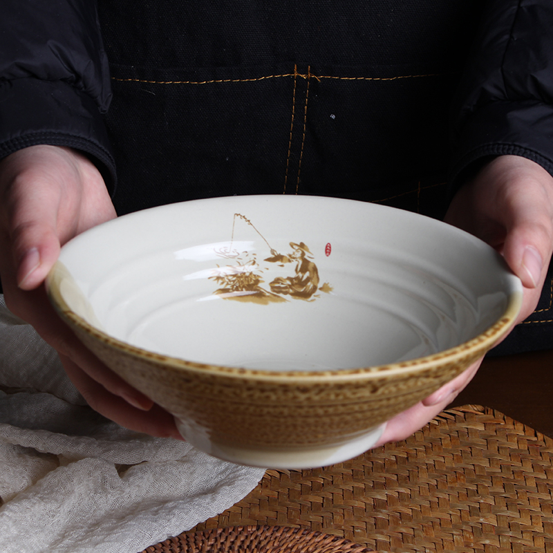 日式拉面碗商用大号味千牛肉面碗陶瓷兰州家用斗笠碗粗陶商用面碗