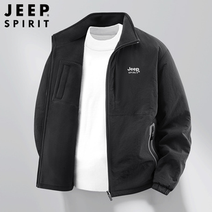 吉普外套男2026新款春秋双面穿爸爸加绒春装立领运动休闲男士夹克