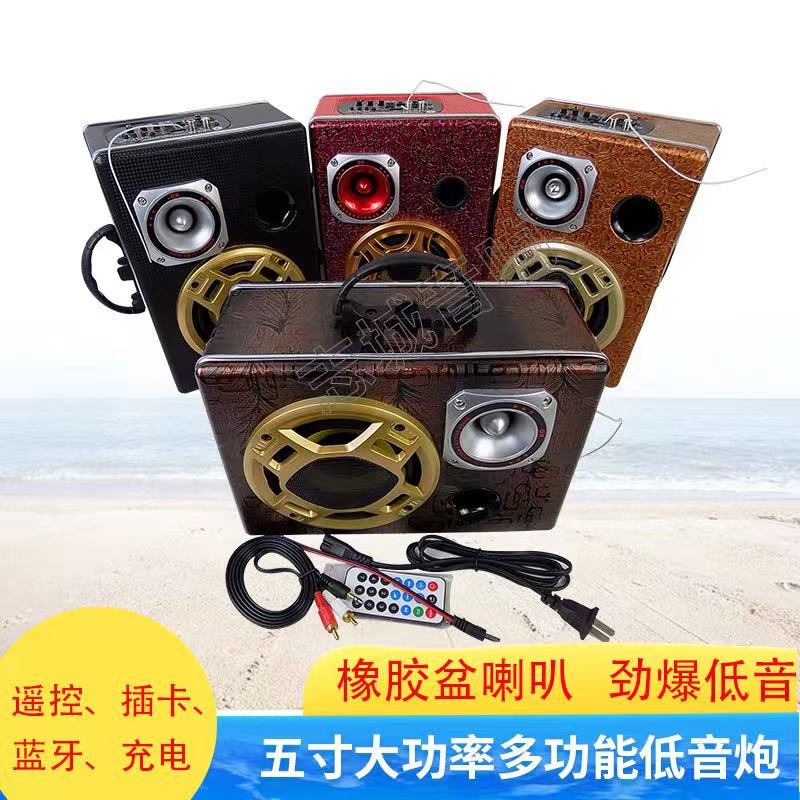5寸方皮充电车载低音炮 遥控插卡蓝牙双话筒音响12V24V220V桌面箱