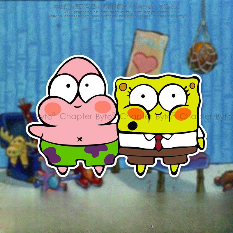 无痕车贴大眼海绵宝宝派大星个性创意卡通动漫贴纸笔记本车身装饰