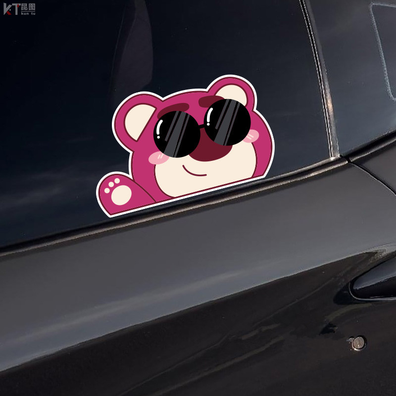 创意趣味草莓熊车贴卡通可爱汽车三角玻璃车窗装饰贴画电动车贴纸