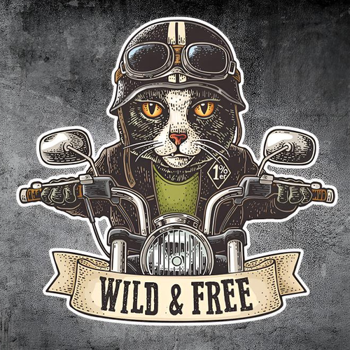 风和自由wind free个性猫贴纸电动车哈雷机车汽车复古改装 装饰贴