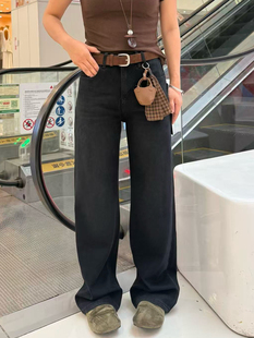 欧货牛仔裤女2026秋季新款黑色阔腿裤窄版拖地裤直筒显瘦高弹力