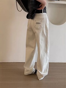 老钱灰白色弯刀裤 女2025早秋新款 宽松高端直筒显瘦 牛仔裤 欧货爆款