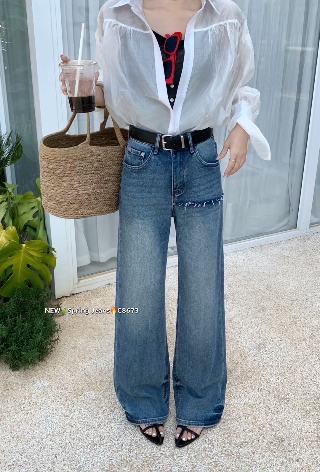 欧货牛仔裤女2026早春新款窄版阔腿裤拼接直筒显瘦高腰洋气百搭,女装/女士精品,牛仔裤,淘宝优惠券,粉丝福利购,淘宝优惠卷